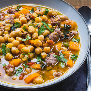 Kichererbsensuppe mit Salsiccia & Kürbis - Zuppa di ceci con salsiccia & zucca